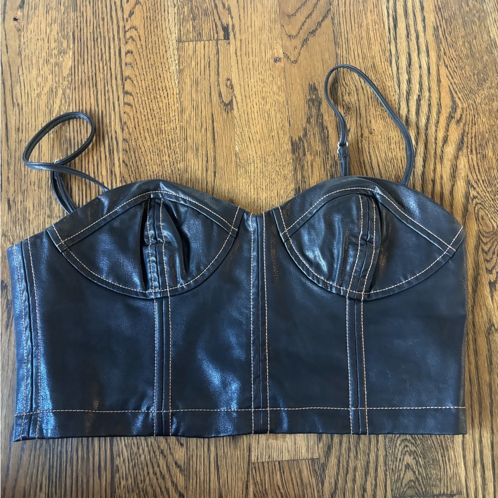 Black Faux Leather Bustier Corset Top